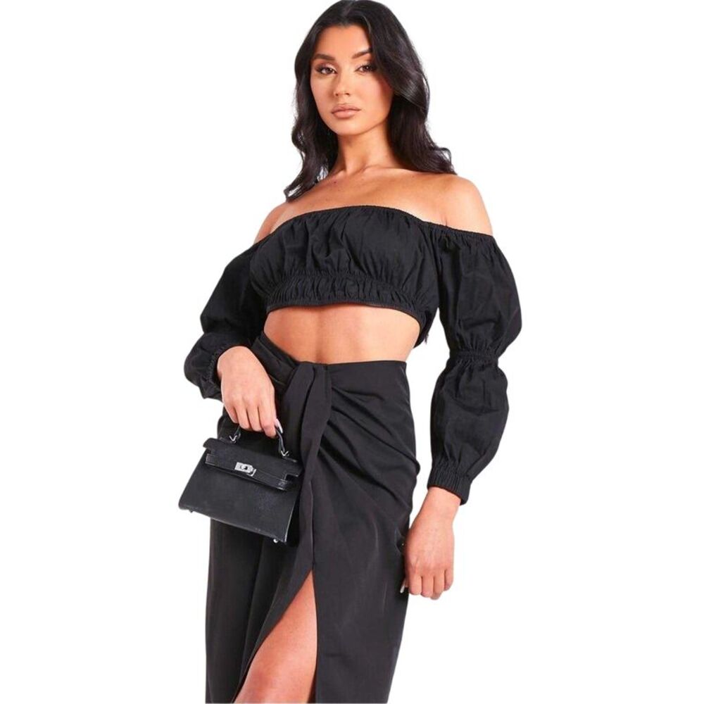 Missy Empire Womens/Ladies Puff Sleeve Bardot Top / Black